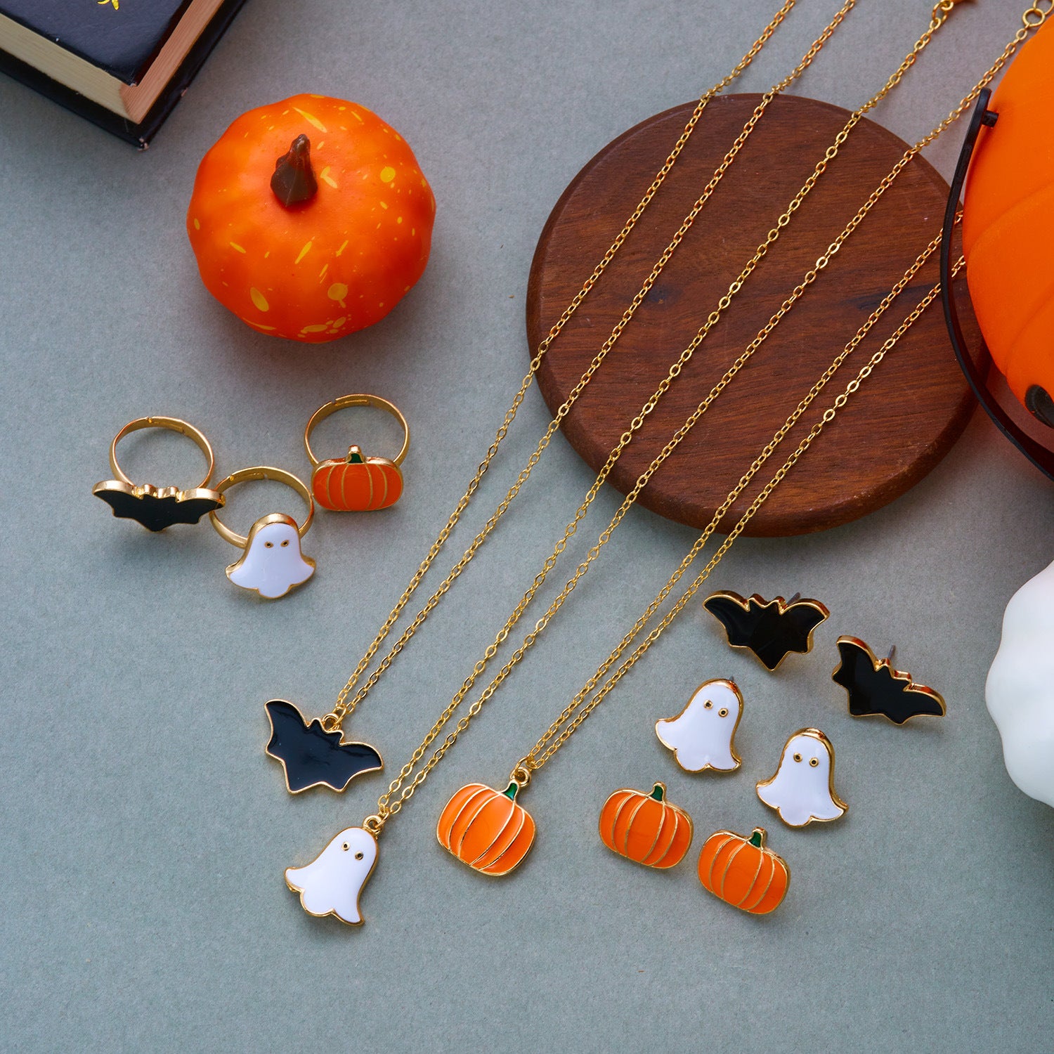 Wholesale Trendy  Pumpkin Ghost Necklace for Women,  Dark Gothic Bat Party Fashion Accessory