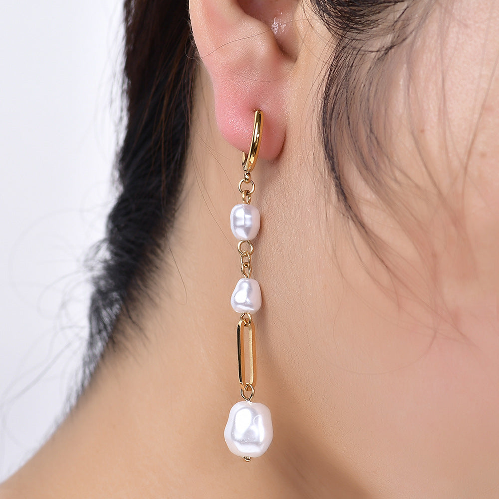 Wholesale pearl pendant geometric long tassel earrings