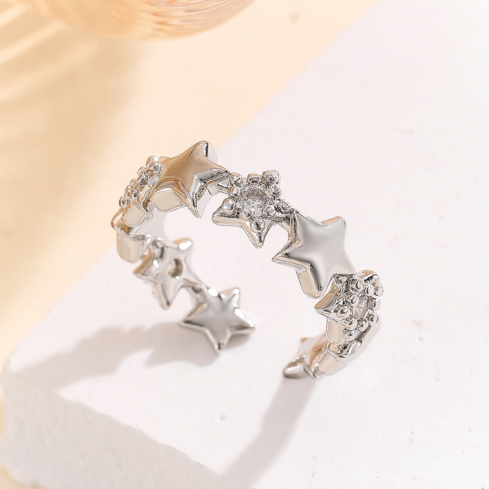 Wholesale Minimalist Korean Star Ring For Women Stylish Silver Finish Zircon Jewelry Accessory For Boutique Resale