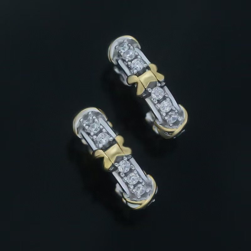 Wholesale Sterling Silver Jacquard Gold Edge Diamond Earrings