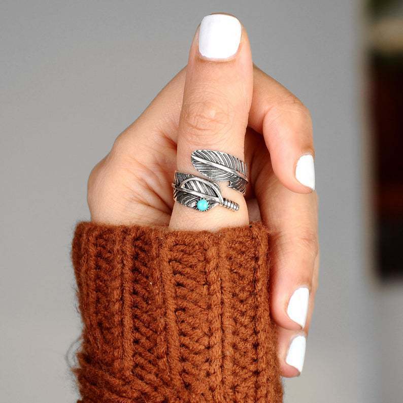 Wholesale  turquoise ring  retro feather  opening  ring