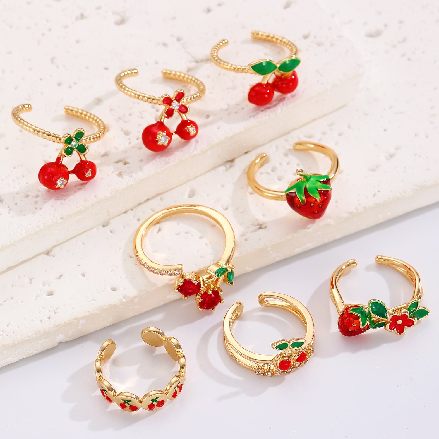 Wholesale Cute  Open Ring Double-layer Micro-inlaid Zircon Ring