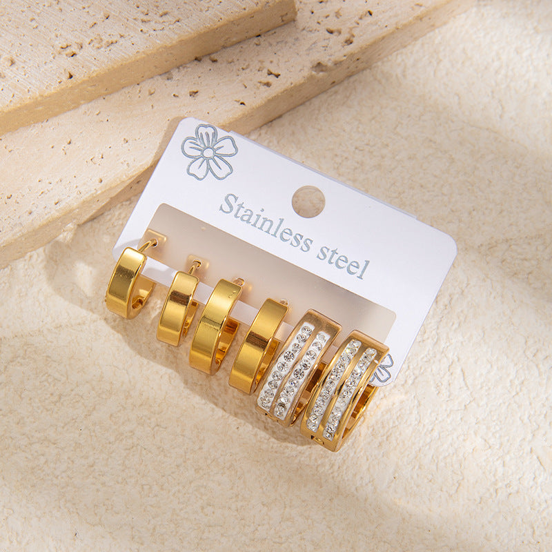 Wholesale Minimalist Zircon Earring Set 3-Piece Titanium Steel Circle Design Gift for Women