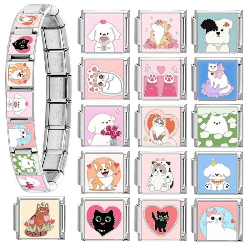 Wholesale Italian Charm Bracelet 9mm DIY Splicing Cartoon Pet Series Stainless Steel Composable Bracelet