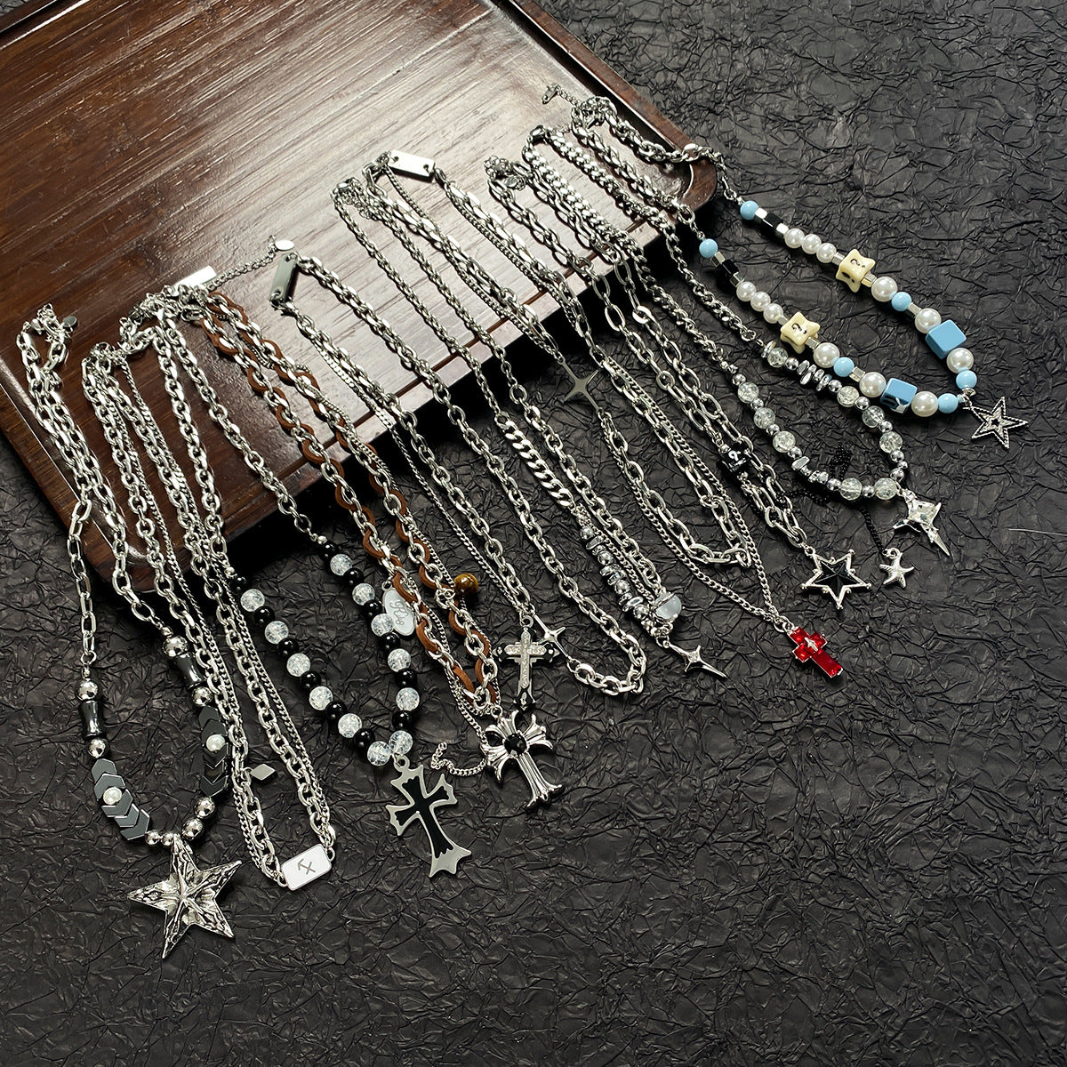 Wholesale Double Layer Splicing Necklace Titanium Steel Sweater Chain Long Necklace ACC-NE-NS003