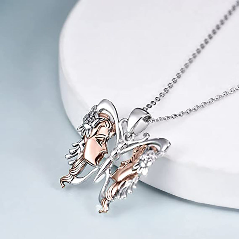 Wholesale  butterfly diamond pendant personalized creative face butterfly necklace