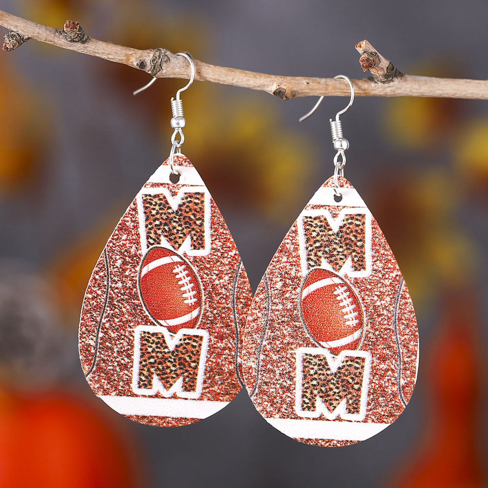 Wholesale Super Rugby Tassel Leopard Letters MOM Double-Sided PU Leather Earrings ACC-ES-ChuLian090