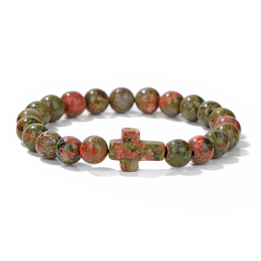 Wholesale Natural Stone Men's Green Malachite Cross Bracelet ACC-BT-YinYi005