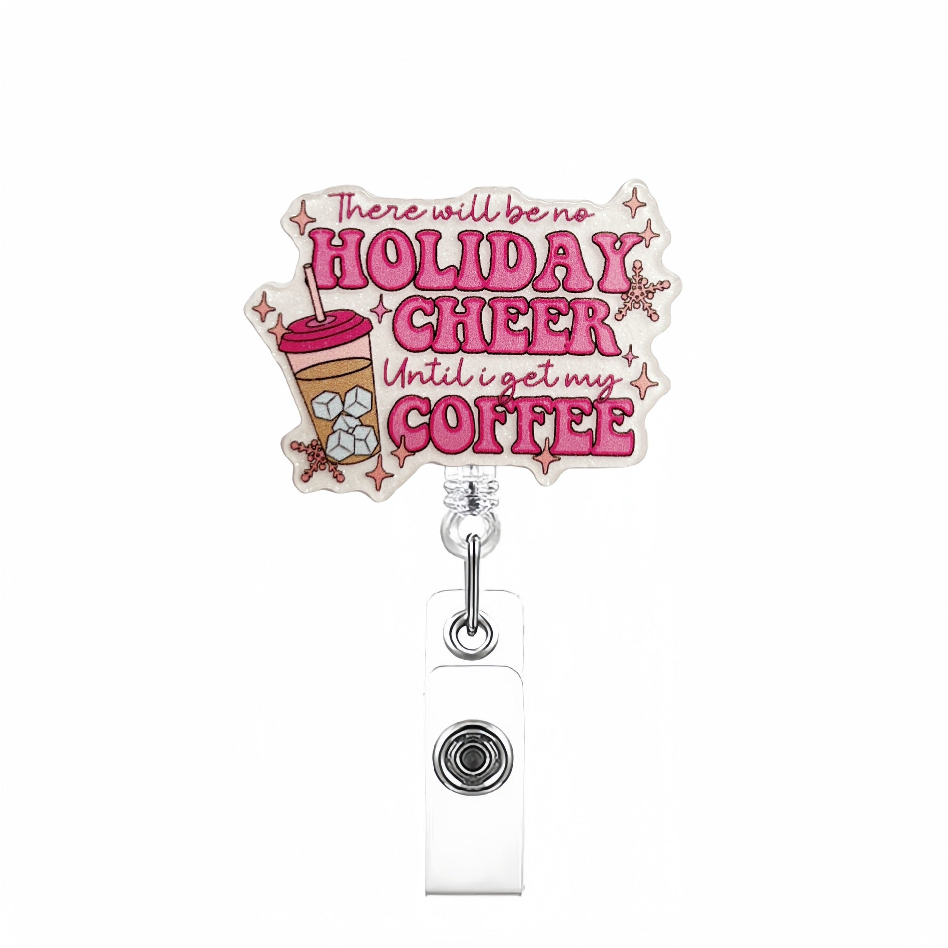 Wholesale Acrylic Pink Christmas Retractable Rotating Badge Keychain