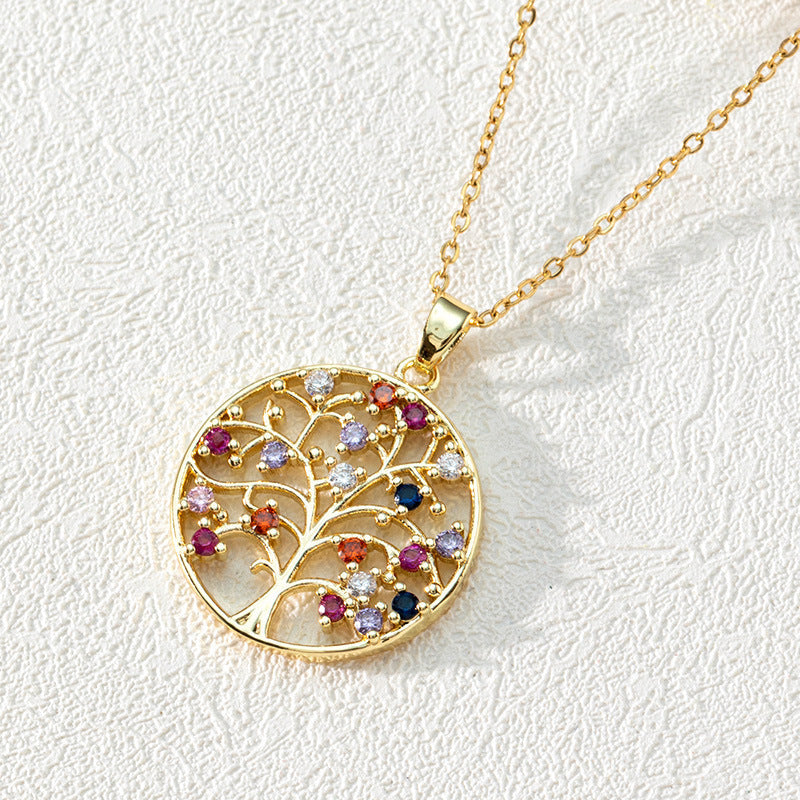 Wholesale Trendy Tree Of Life Pendant Necklace 18K Gold Plated Zircon Women S Collarbone Chain Boutique Resale Jewelry Accessory