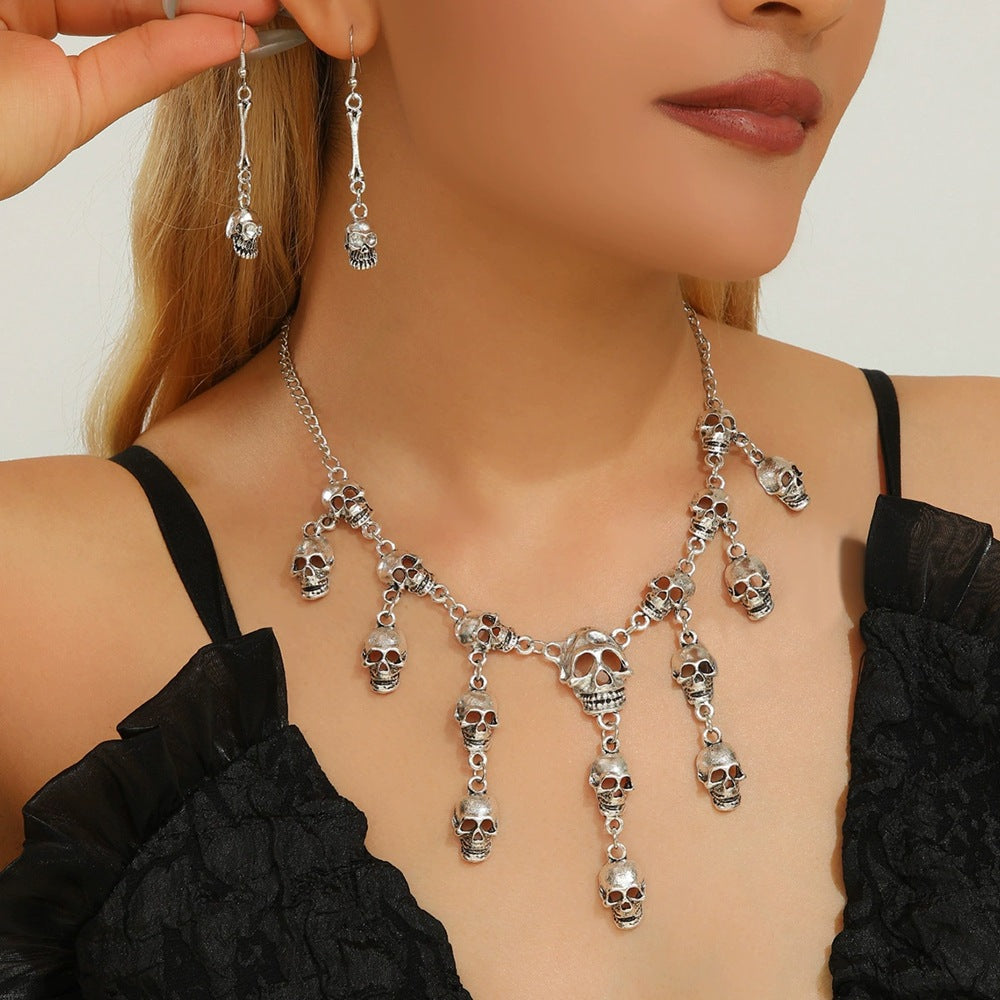 Wholesale Punk Gothic Skull Alloy Necklace and Earrings Set Fashion  Jewelry Gift