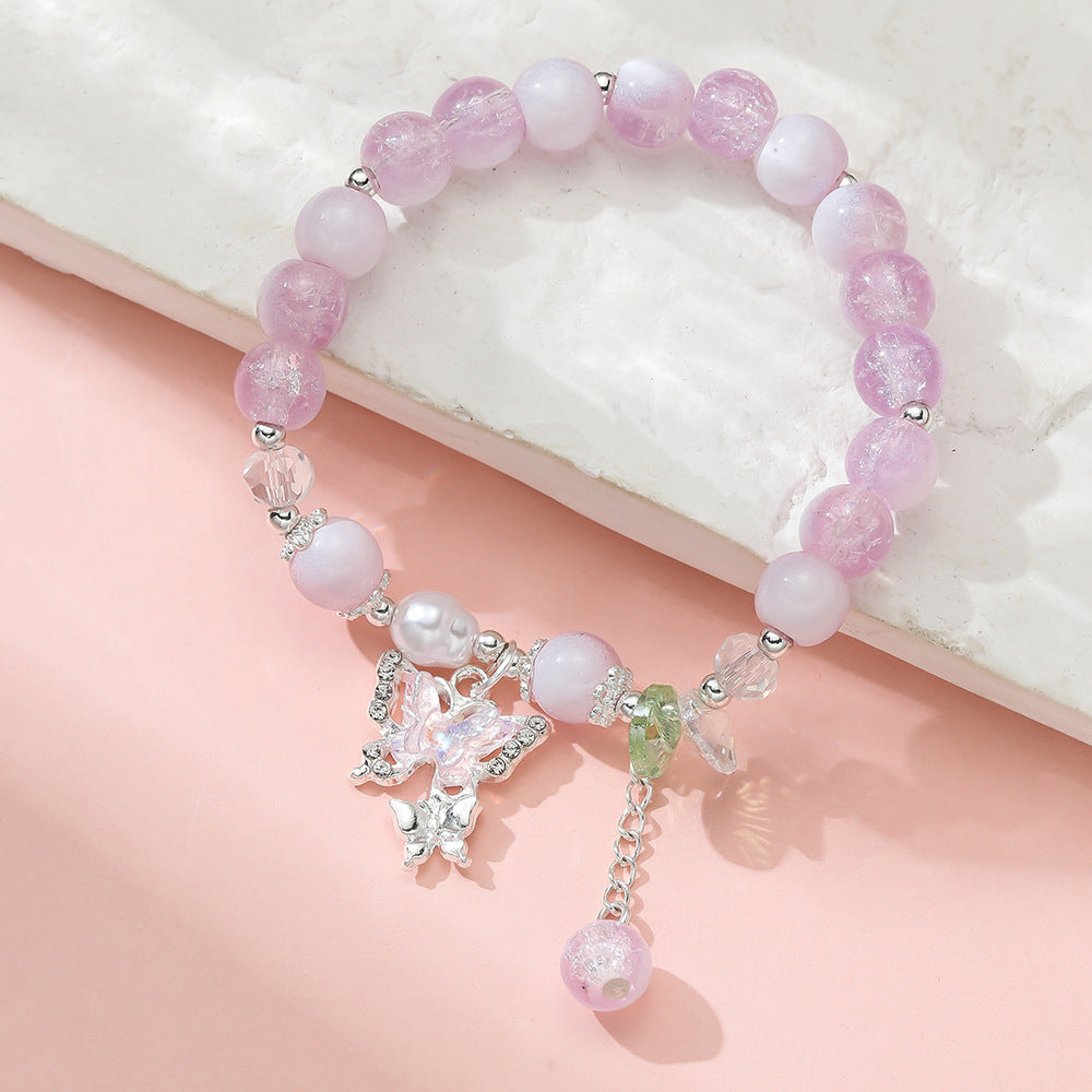Wholesale Blue Butterfly Artificial Crystal Beaded Bracelet Chinese Style Chic Fashion Accessory Travel Souvenir Gift