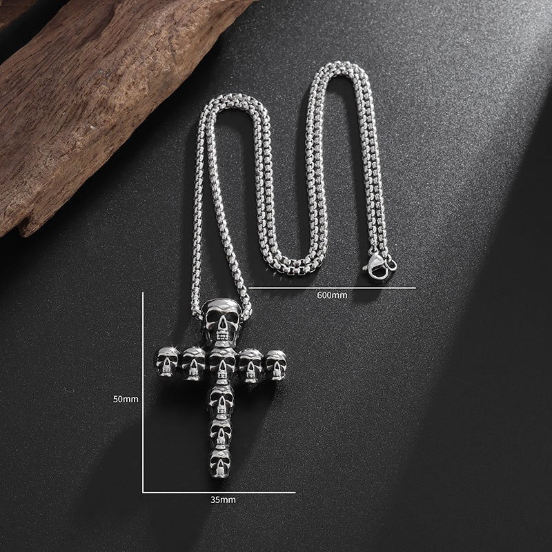 Wholesale Stainless Steel Gothic Skull Cross Pendant Necklace Retro  Sweater Chain Fashion Accessory
