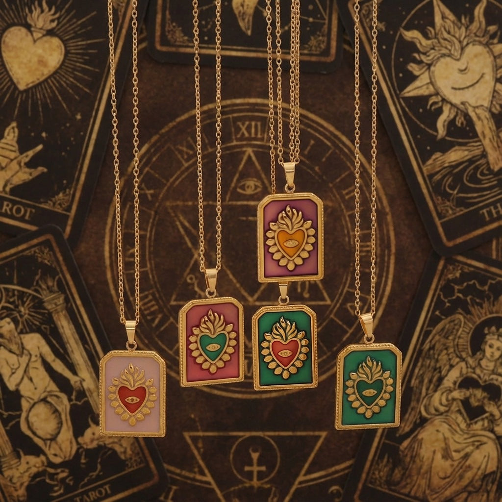 Wholesale stainless steel tarot deck dripping oil  heart-shaped necklace