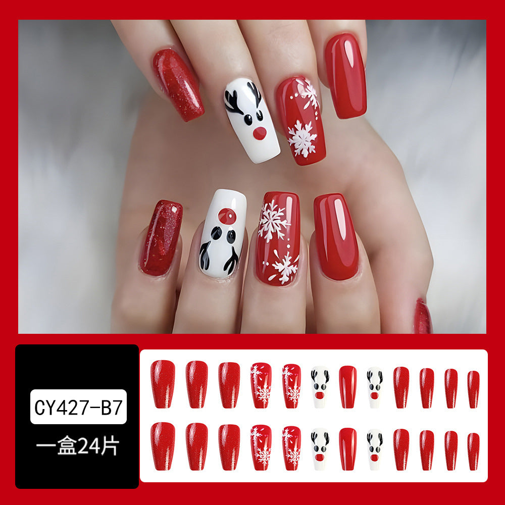 Wholesale 24 Pieces/box Christmas Red and White Snowflake Nails Kits Nail Stickers ACC-NS-QXJ051