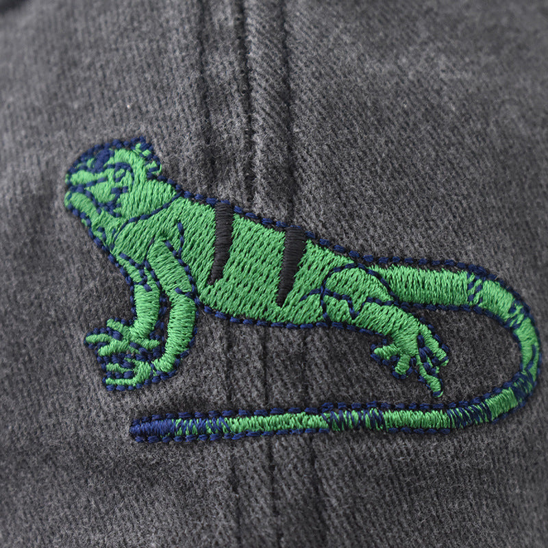 Wholesale Casual Washed Distressed Lizard Embroidered Baseball Cap Breathable Adjustable Summer Unisex