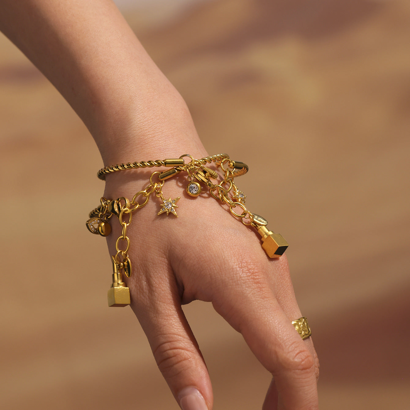 Wholesale Stainless Steel  Creative Gold Plated with Diamond Star DIY Multi-accessory Bracelet