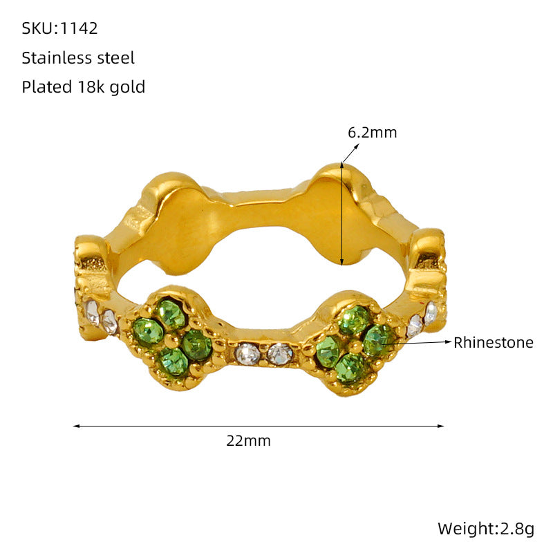 Wholesale Steel titanium ring with rhinestones,  man-made pearl flower ring