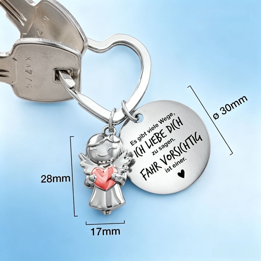 Wholesale Guardian Angel Smiling Angel Stainless Steel Heart Shaped Ring Round Plate Keychain Laser Engraved Gift For Girls