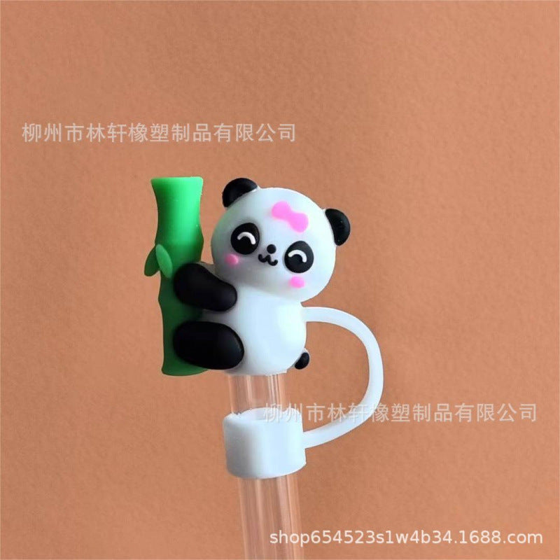 Wholesale  Cartoon Red Panda 10mm PVC Soft Straw Tube Cap