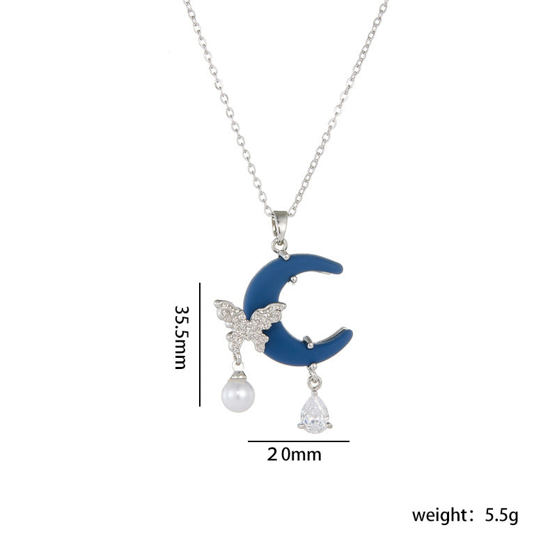 Wholesale Titanium Steel Necklace Butterfly Moon Pendant ACC-NE-Rongc011