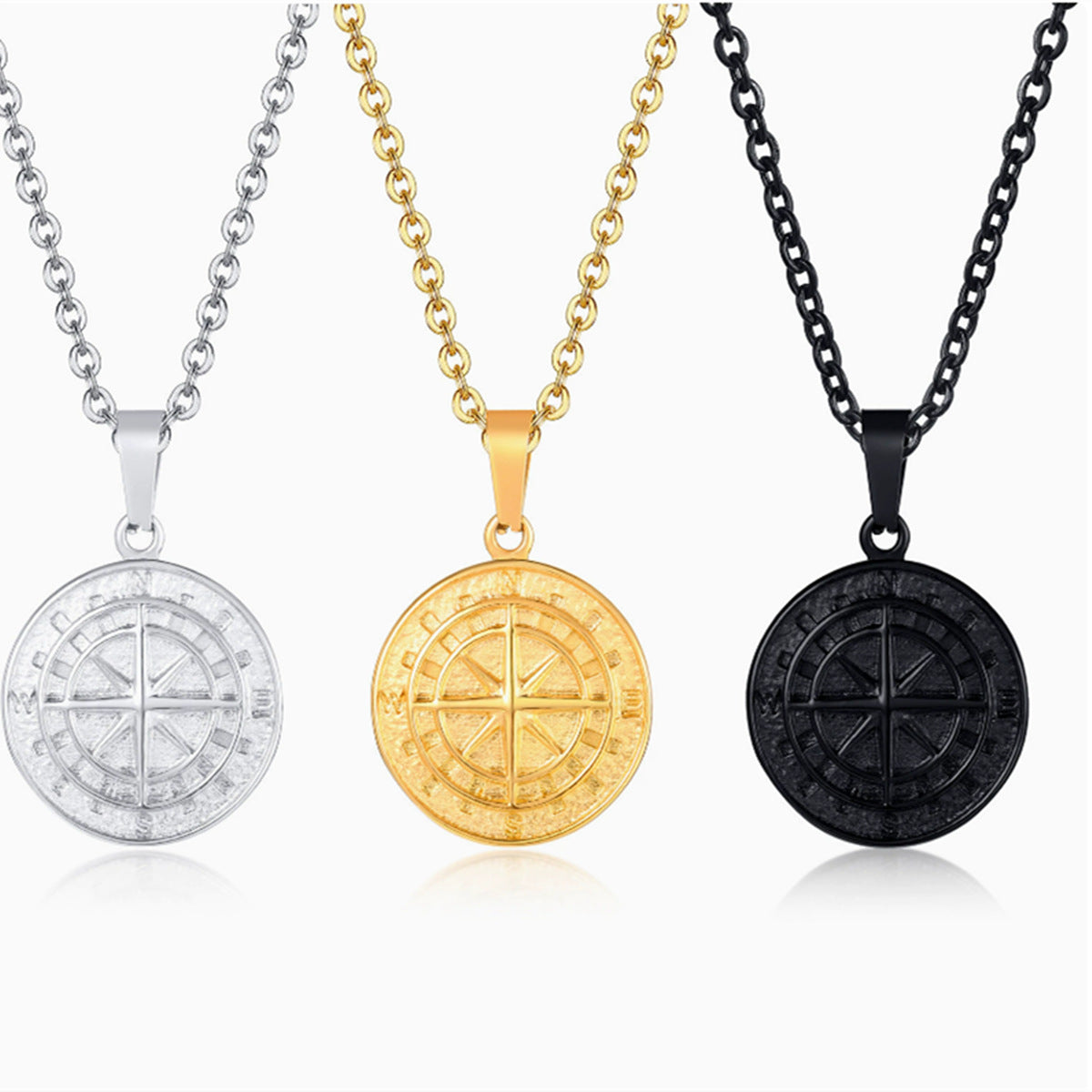 Wholesale  Compass Gold Coin Stainless Steel  Necklace
