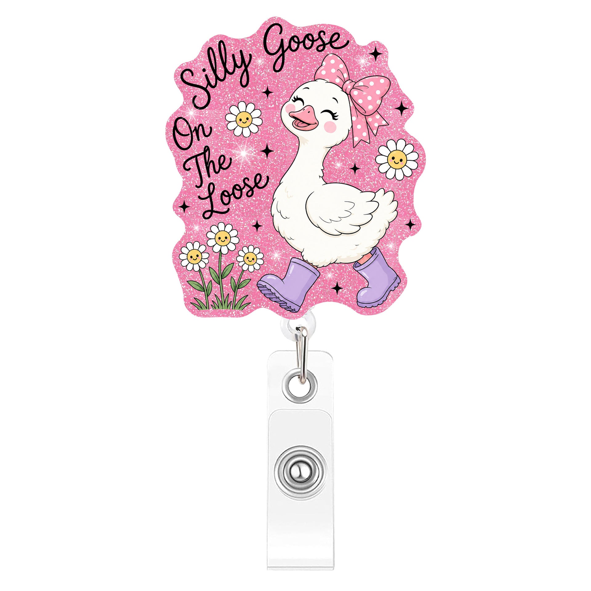 Wholesale Plastic Retractable Badge Clip Pink Goose Design Stylish Office ID Card Holder And Everyday Work Accessory