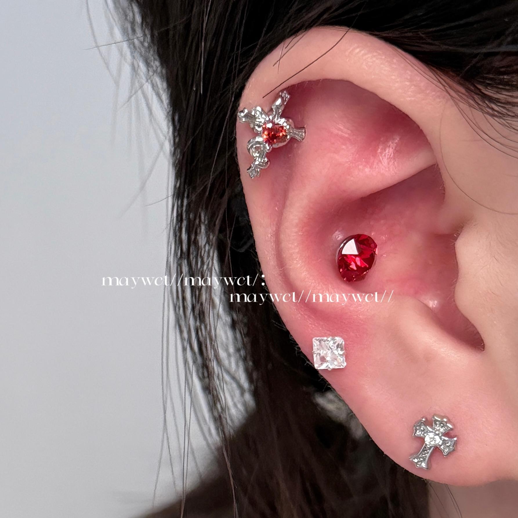 Wholesale Titanium Steel Red Snake Wrapped Around the Cross Heart Earrings