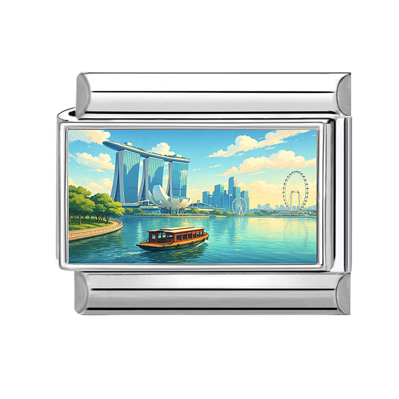 Wholesale Stainless Steel DIY Bracelet Modules Cartoon Cityscape Design Fashion Jewelry Accessory