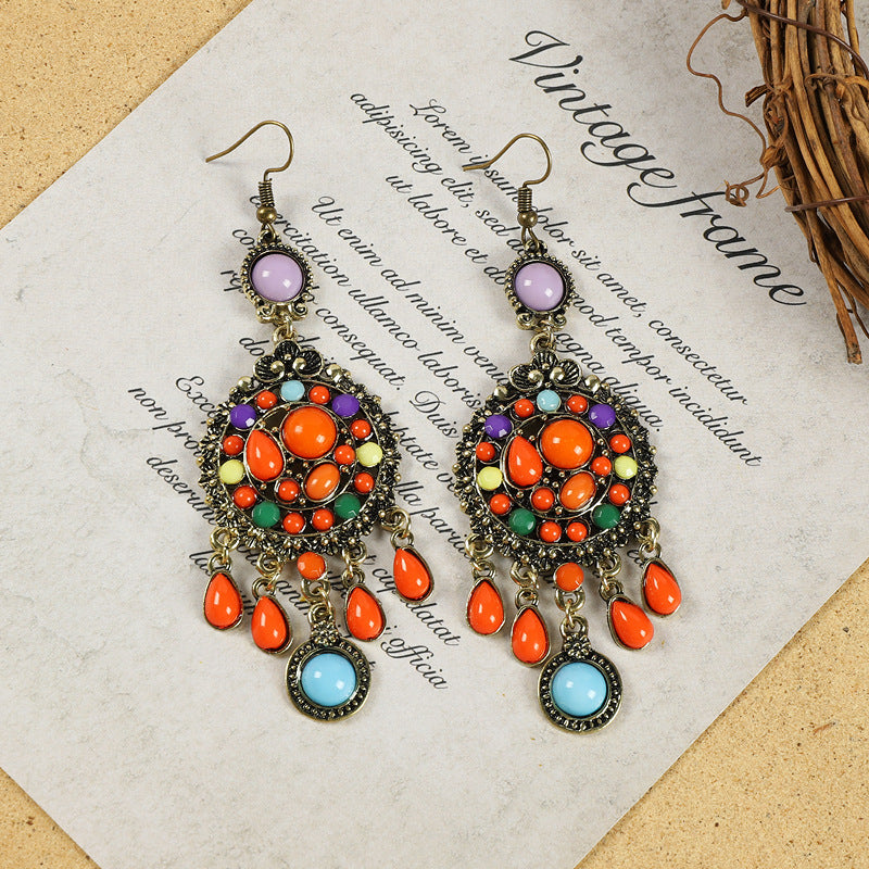 Wholesale Color Contrast Earrings Long Tassel Ear Drop