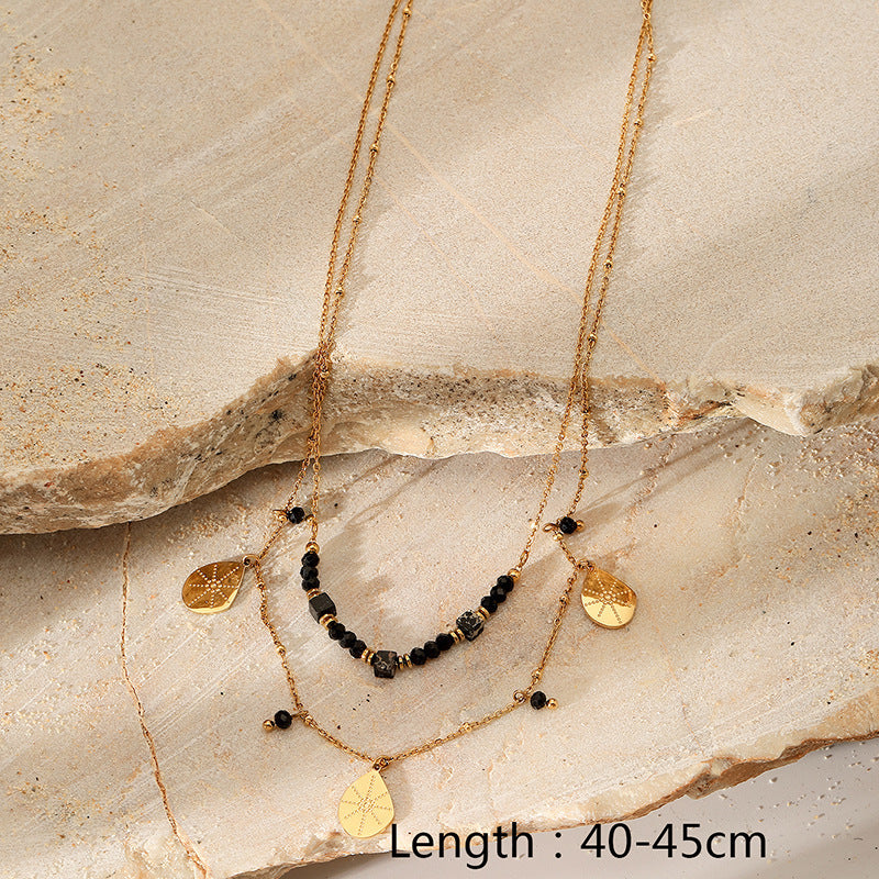 Wholesale Multi-Layered Colorful Natural Stone Titanium Steel Pendant Necklace