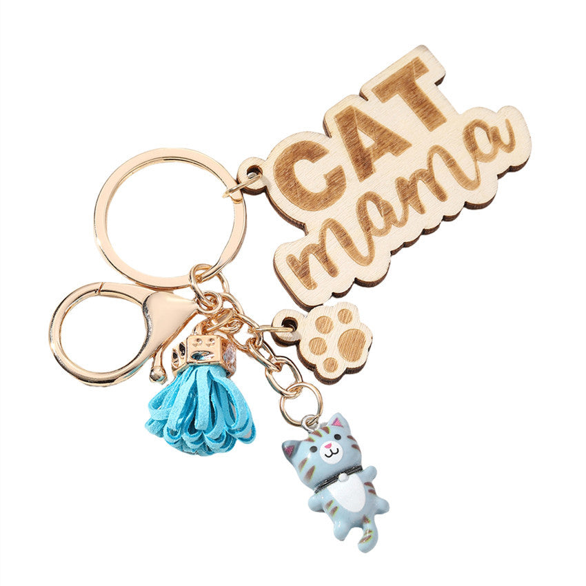 Wholesale English Letter Mother's Day Tassel Wood Keychain ACC-KC-RongR060
