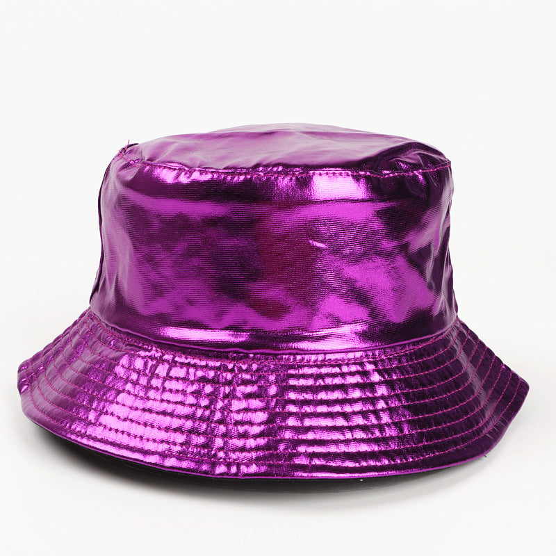 Wholesale Patent Leather Gold and Silver Reversible Bucket Hat ACC-HT-LueLan009