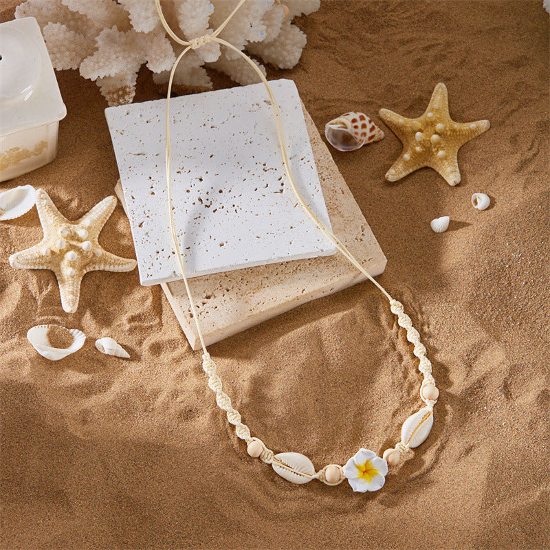 Wholesale Beach Shell Necklace High-grade Soft Pottery Flower Adjustable Woven Necklace