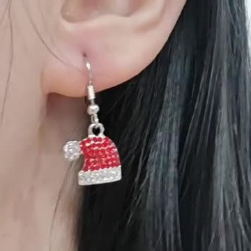 Wholesale Christmas hat cute rhinestone earrings