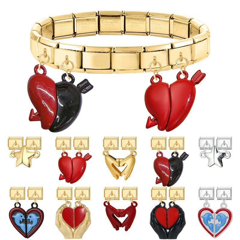 Wholesale Italian Charm Bracelet 9mm DIY Splicing Double Charm DIY Ring Stainless Steel Composable Bracelet