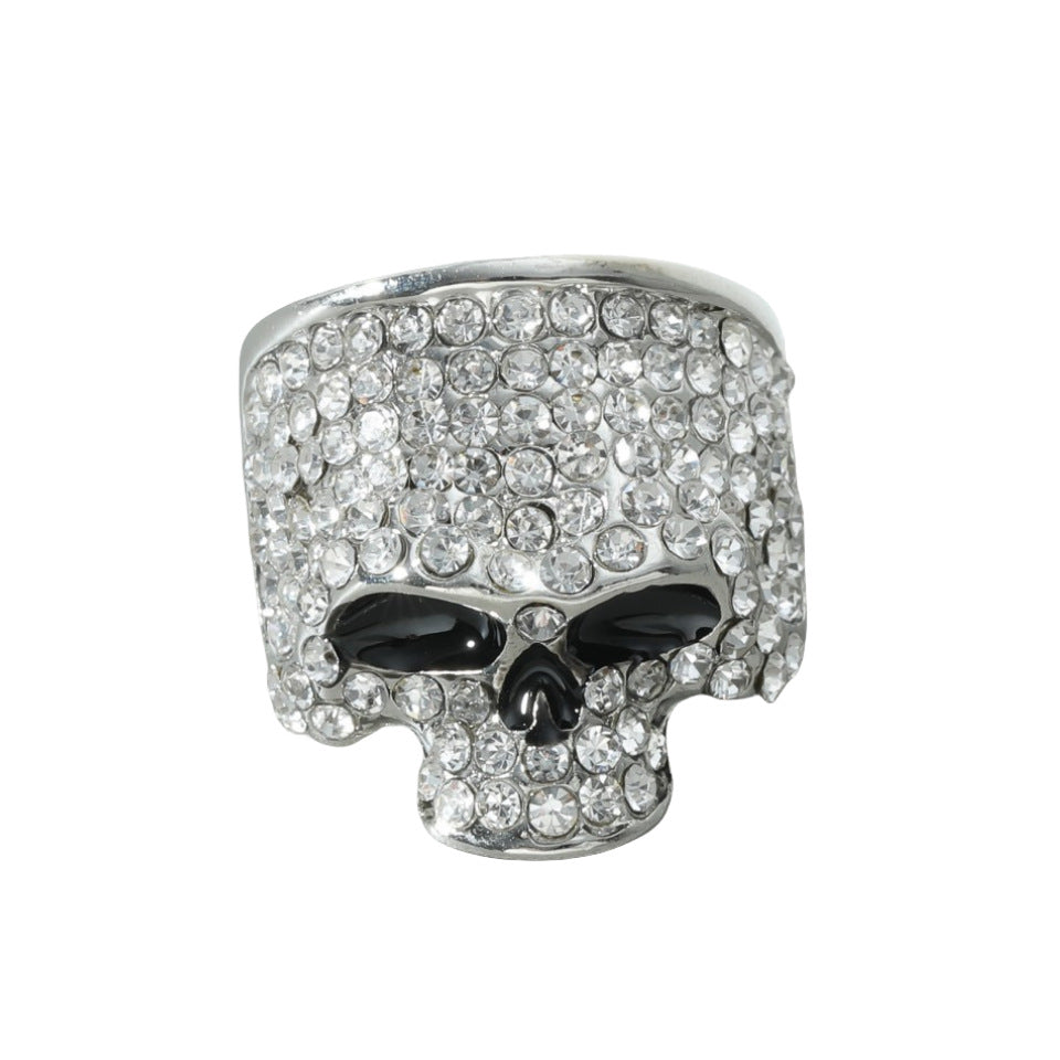 Wholesale Gothic Style Skull Punk Hip Hop Rhinestone Zinc Alloy Men's Ring ACC-RS-JunJie001