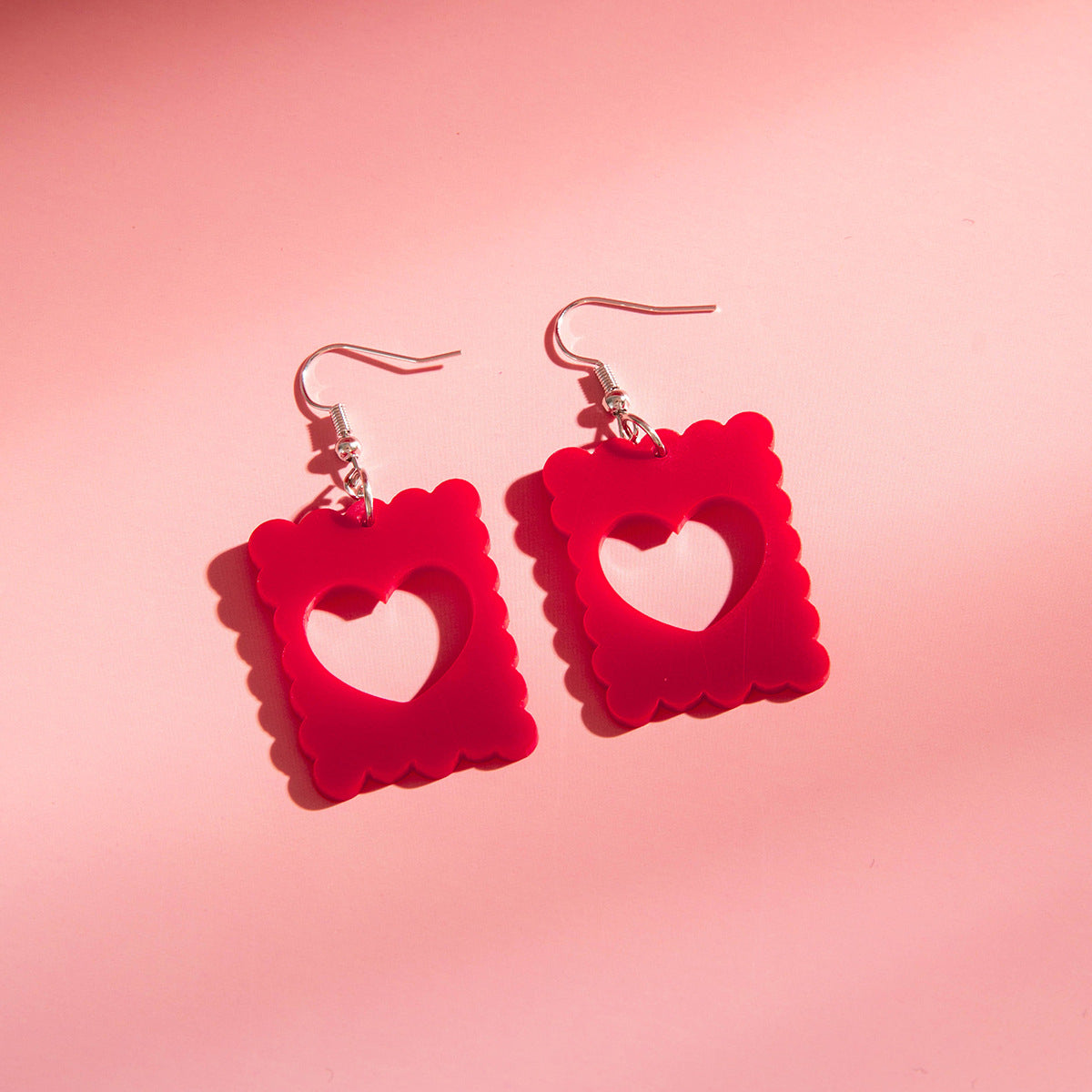 Wholesale Acrylic Hollow Printed Love Geometric Round Valentine's Day Earrings