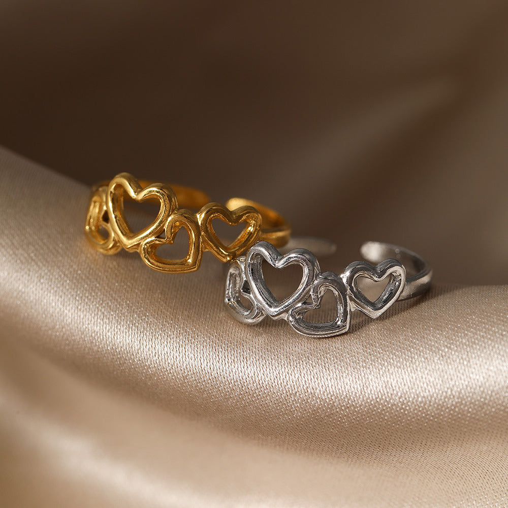 Wholesale Vintage Heart Serpentine Ring Stainless Steel Open Adjustable Hollow Design Fashion Jewelry Accessory