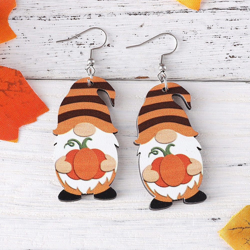 Wholesale Thanksgiving Day Pumpkin Maple Leaf Cute Pendant Wood Earrings ACC-ES-ChuLian039