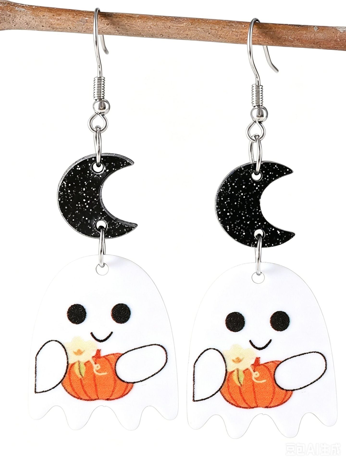 Wholesale  Acrylic Earrings Double-Sided Printed Ghost Cat Pumpkin Drop Earrings Party Gift