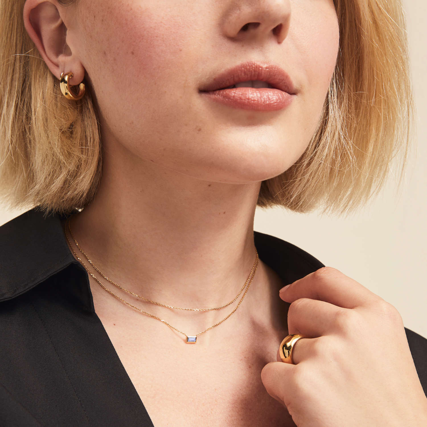 Wholesale Titanium Steel Double Layer Zircon Necklace Sea Blue Square Zircon Pendant Necklace