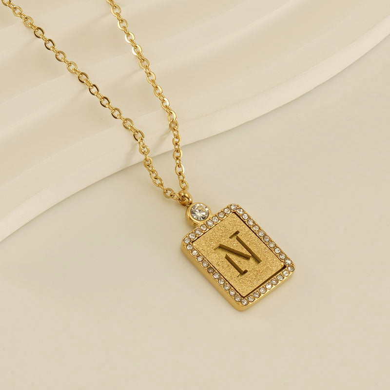 Wholesale Stainless Steel Pressed Sand Necklace Women's Diamond 18K Hollow 26 English Letters Clavicle Chain Choker Necklace ACC-NE-Zhongy002