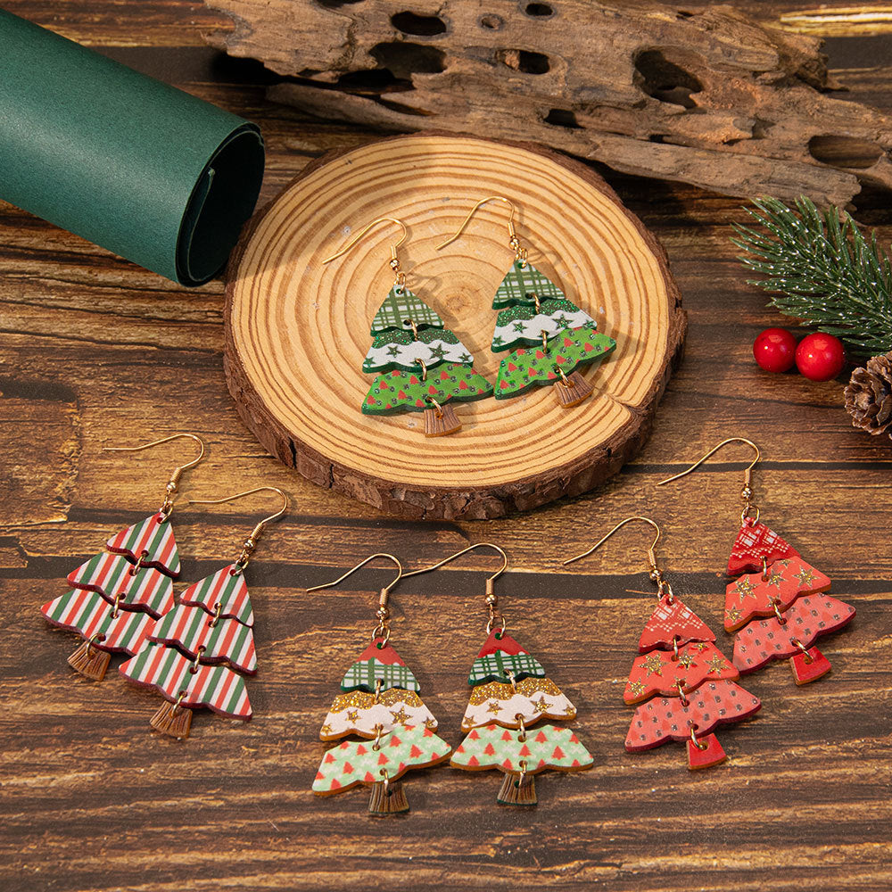 Wholesale Christmas Tree  Party Red and Green Acrylic Earrings