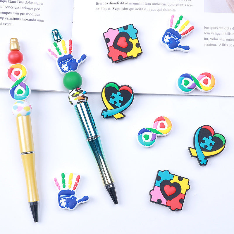 Wholesale 20pcs Rainbow Puzzle Silicone Focal Beads DIY Beaded Pen Accessories ACC-BDS-HeXing020