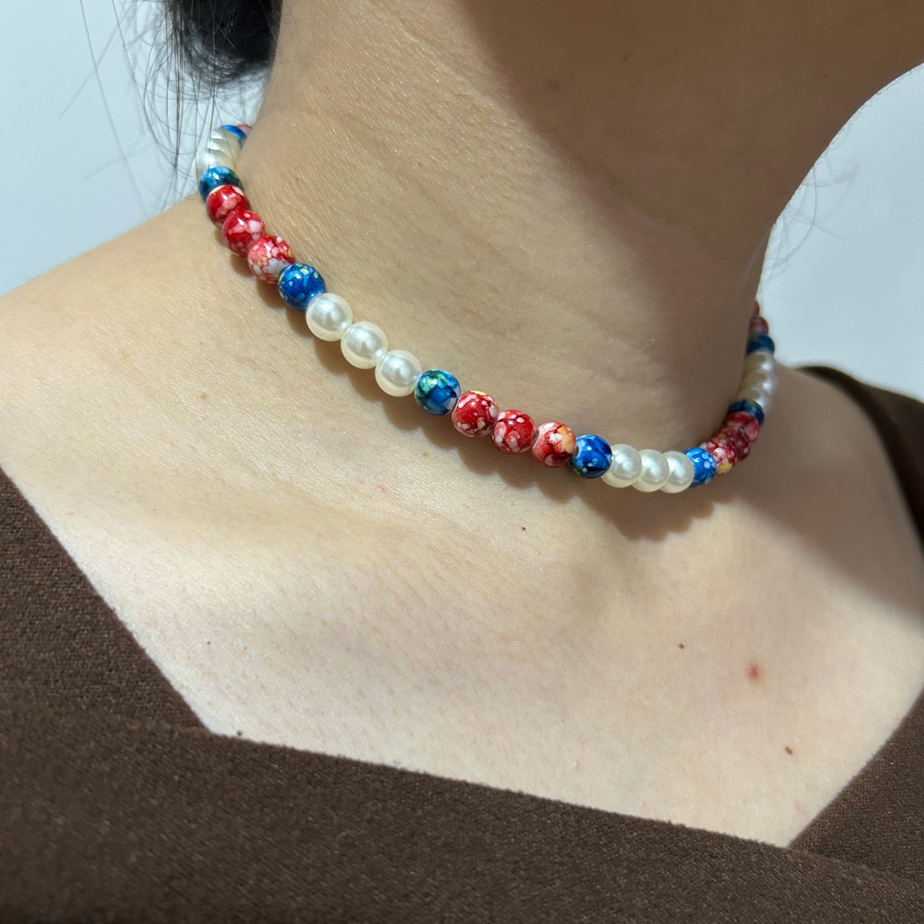 Wholesale American Independence Day Flag Color Beaded Necklace