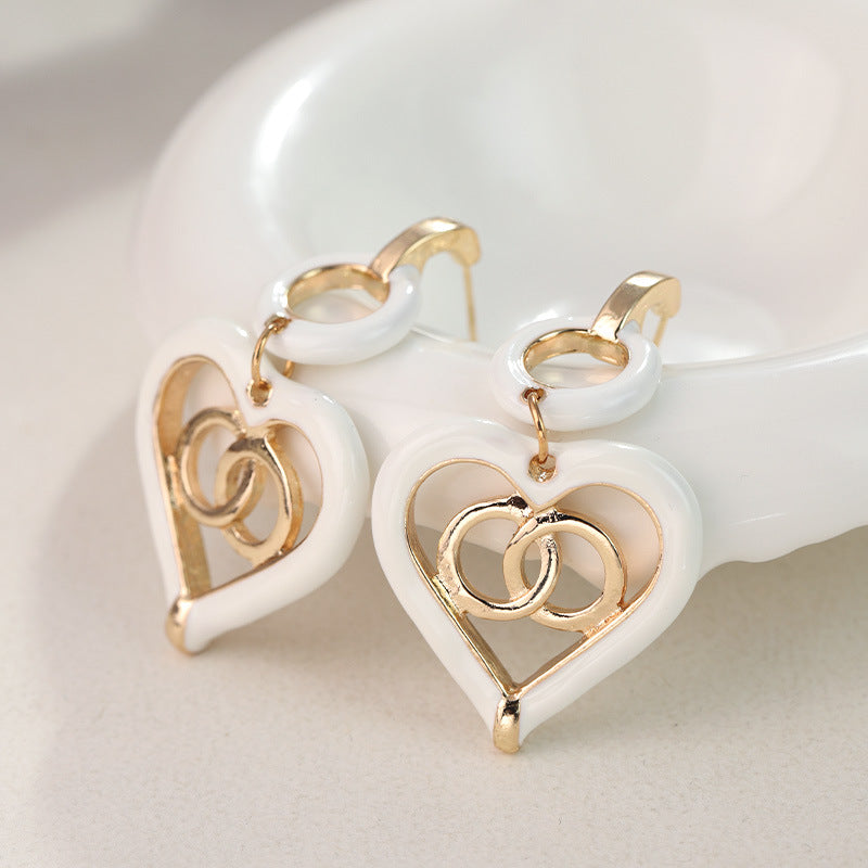 Wholesale vintage oil dripping love silver needle alloy earrings ACC-ES-RuLong007