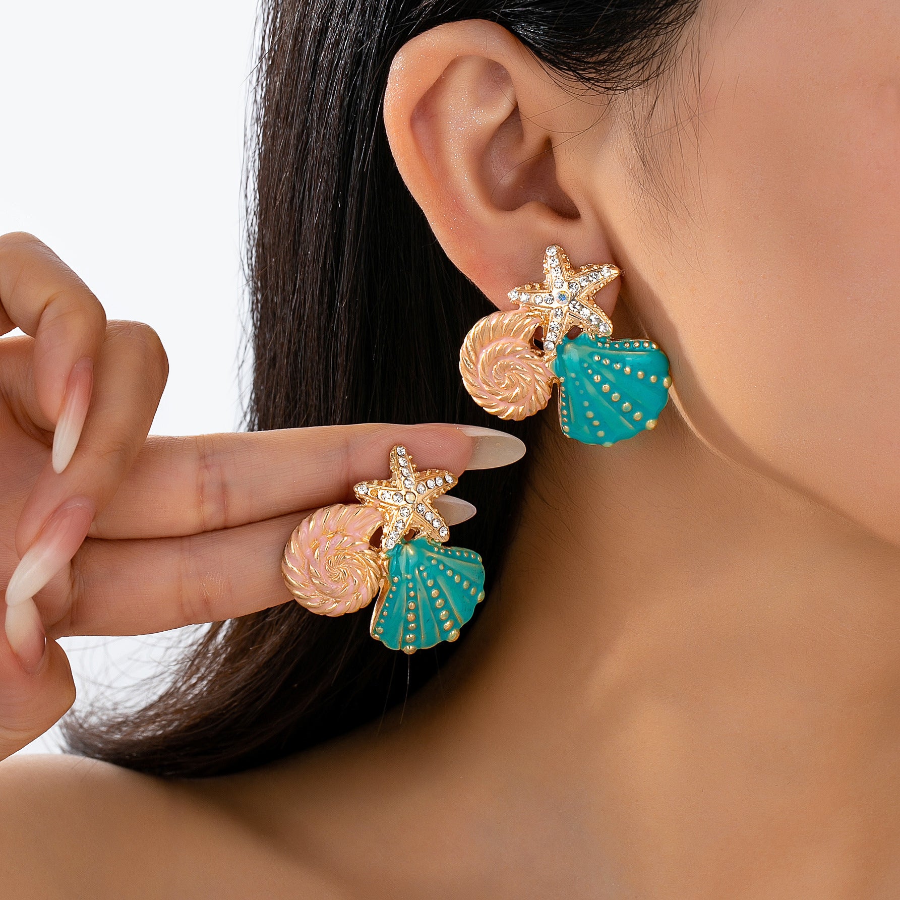 Wholesale Alloy Ocean Starfish Shell Earrings For Women Beach Vacation Jewelry Accessory