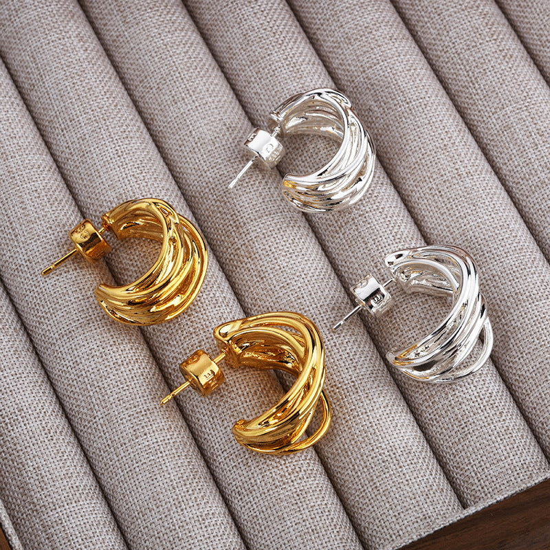 Wholesale Retro multi-layer irregular  line metal style earrings