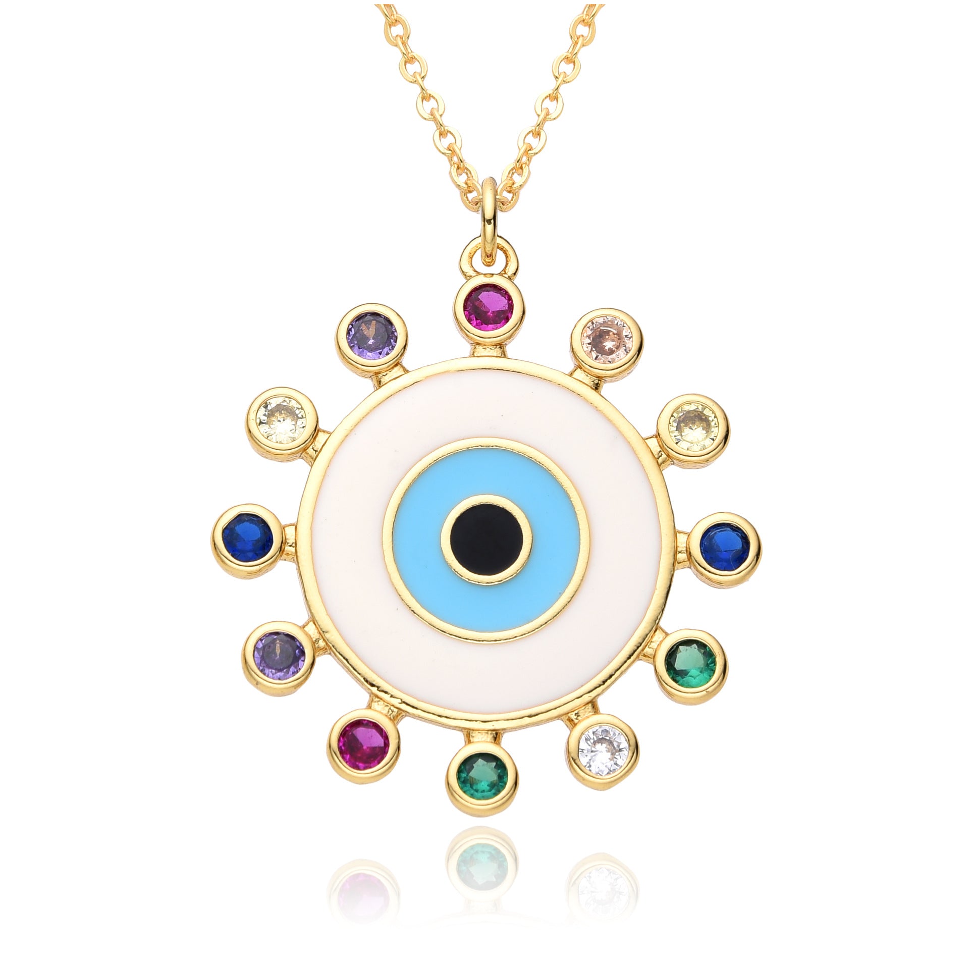 Wholesale color zircon clavicle chain drop oil enamel eye pendant necklace
